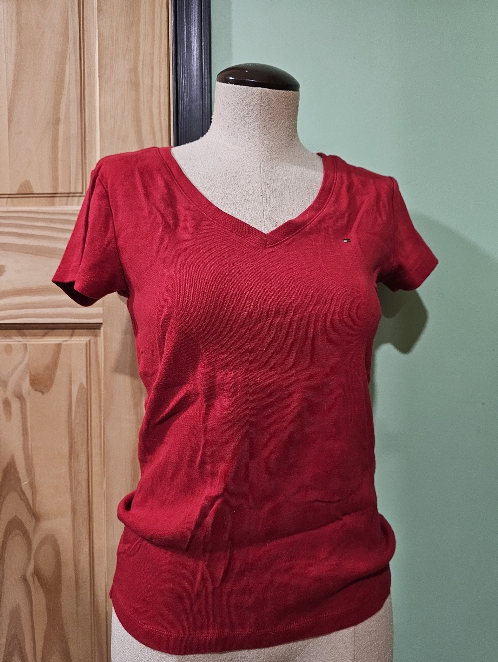 Tommy Hilfiger Bright Red V-Neck Short Sleeve Tee